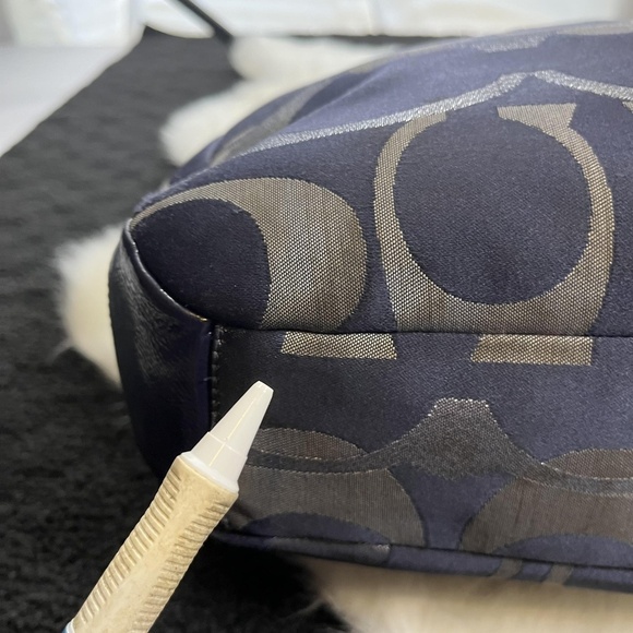 Coach Tote Bag Womens Large Blue Silver Signature F19675 Optic Art Purse Handbag - Picture 9 of 16